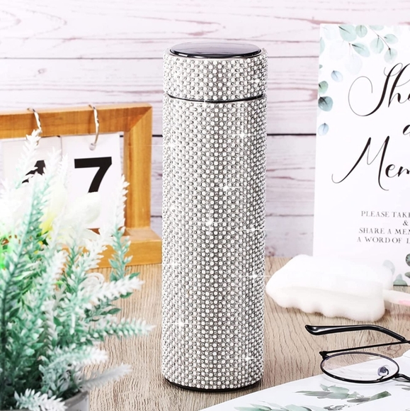 Silver Blinged Out Stainless Steel LED Temperature Display Tumbler /Tea Infuser - Picture 7 of 7